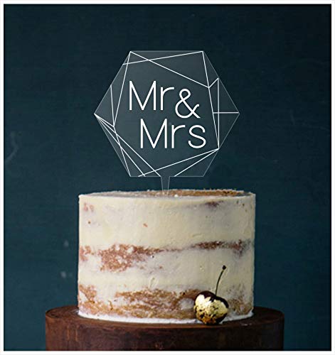 Manschin-Laserdesign Cake Topper Mr & Mrs Acrylglas Acryl und Holz mit UV Druck, Tortenstecker, Tortenfigur, Tortentopper, Hochzeit, Hochzeitstorte (Acryl Transparent) von Manschin-Laserdesign