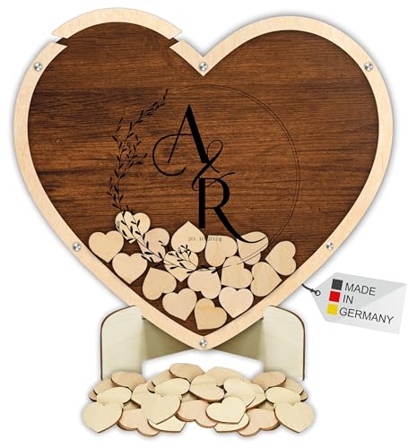 Manschin-Laserdesign Gästebuch Drop in aus Holz und Acrylglas zur Hochzeit, personalisiert, Wunschgravur, Wunschfarbe inkl. Herzen (Dunkel Holz) von Manschin-Laserdesign