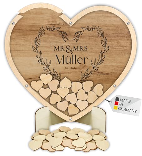 Manschin-Laserdesign Gästebuch Drop in aus Holz und Acrylglas zur Hochzeit, personalisiert, Wunschgravur, Wunschfarbe inkl. Herzen (Holz) von Manschin-Laserdesign