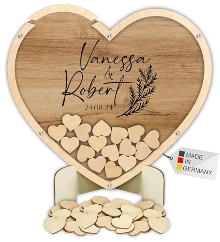 Manschin-Laserdesign Gästebuch Drop in aus Holz und Acrylglas zur Hochzeit, personalisiert, Wunschgravur, Wunschfarbe inkl. Herzen (Holz) von Manschin-Laserdesign