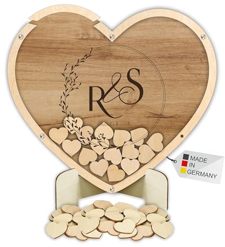 Manschin-Laserdesign Gästebuch Drop in aus Holz und Acrylglas zur Hochzeit, personalisiert, Wunschgravur, Wunschfarbe inkl. Herzen (Holz) von Manschin-Laserdesign