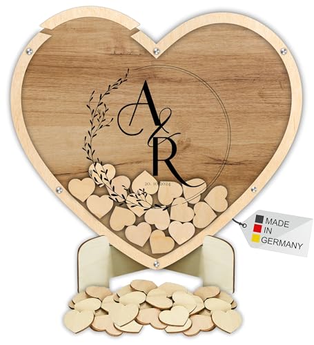 Manschin-Laserdesign Gästebuch Drop in aus Holz und Acrylglas zur Hochzeit, personalisiert, Wunschgravur, Wunschfarbe inkl. Herzen (Holz) von Manschin-Laserdesign