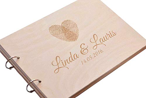 Manschin Laserdesign Gästebuch aus Holz zur Hochzeit, Geburstag, Jubiläum personalisiert Hochzeitsbuch Hochzeitsgästebuch graviert Individuell Wunschlogo Wunschnamen Wunschdatum (40 Blätter) von Manschin Laserdesign