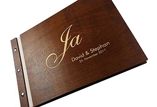 Manschin Laserdesign Gästebuch aus Holz zur Hochzeit, Geburstag, Jubiläum personalisiert Hochzeitsgästebuch graviert Individuell Wunschlogo Wunschnamen (30 Blätter (60 Seiten)) von Manschin Laserdesign