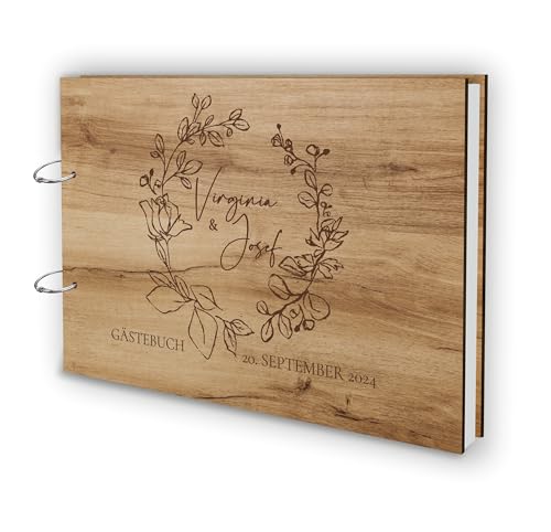 Manschin-Laserdesign Holz Gästebuch Love Hochzeit Echtholz mit individueller Lasergravur | 50 Blätter (100 Seiten) | DIN A4 | von Manschin-Laserdesign