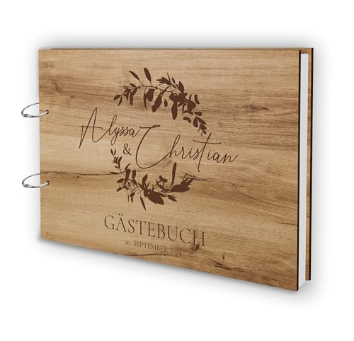 Manschin-Laserdesign Holz Gästebuch Love Hochzeit Echtholz mit individueller Lasergravur | 50 Blätter (100 Seiten) | DIN A4 | von Manschin-Laserdesign