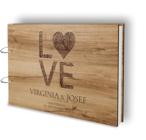 Manschin-Laserdesign Holz Gästebuch Love Hochzeit Echtholz mit individueller Lasergravur | 50 Blätter (100 Seiten) | DIN A4 | von Manschin-Laserdesign