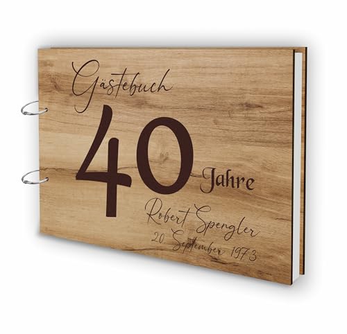 Manschin-Laserdesign Holz Gästebuch Runder Geburtstag Echtholz mit individueller Lasergravur | 50 Blätter (100 Seiten) | DIN A4 | 50 Jahre - EIN halbes Jahrhundert (40 Jahre, Eiche Natural) von Manschin-Laserdesign