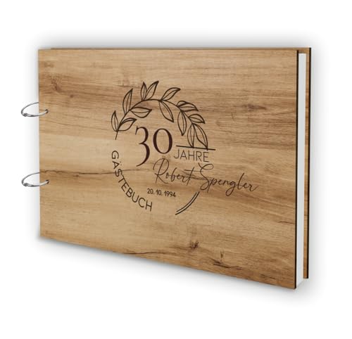 Manschin-Laserdesign Holz Gästebuch Runder Geburtstag Echtholz mit individueller Lasergravur | 50 Blätter (100 Seiten) | DIN A4 | 50 Jahre - EIN halbes Jahrhundert (60 Jahre, Eiche Natural) von Manschin-Laserdesign