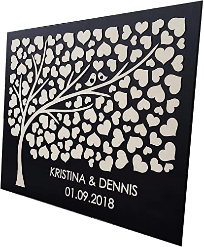 Manschin Laserdesign Personalisiertes 3D Gästebuch aus echtem Holz - Baum - Gästebuch Alternative - (Hintergrundfarbe Schwarz, 125 Herzen (75x60cm)) von Manschin Laserdesign