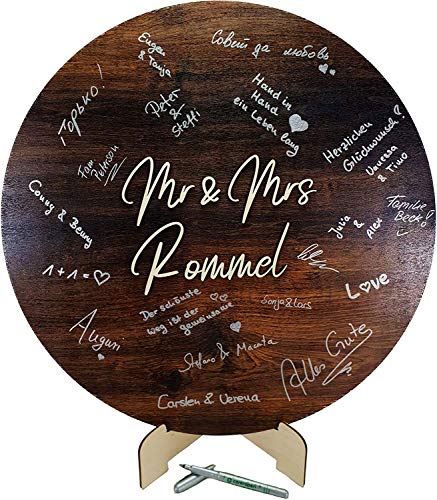 Manschin Laserdesign Personalisiertes 3D Schrift Gästebuch aus echtem Holz Gästebuch Alternative - Hochzeit - Jubiläum - Geburstag (Eiche Dunkel, Ø 50cm) von Manschin Laserdesign