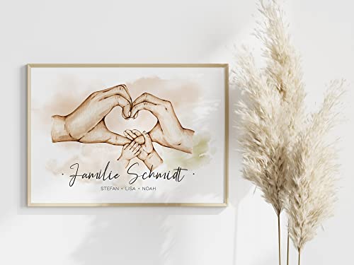 Manschin-Laserdesign Poster Familie Hände personalisiert mit Namen in A4 A3 A2 als Geschenk für Mama zur Geburt Muttertag Familienbild (2 Kinder) von Manschin-Laserdesign