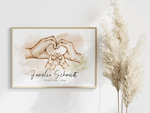 Manschin-Laserdesign Poster Familie Hände personalisiert mit Namen in A4 A3 A2 als Geschenk für Mama zur Geburt Muttertag Familienbild (3 Kinder) von Manschin-Laserdesign