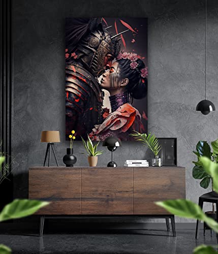 Manschin-Laserdesign Premium Wandbild aus Acrylglas oder Aluminiumverbund – Samurai und Geisha in verschiedenen Größen (Aluverbund, 100x70cm) von Manschin-Laserdesign