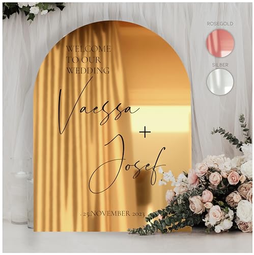 Manschin-Laserdesign Willkommensschild Acrylglas Spiegel personalisiert in veschiedenen Farben - Made in Germany - Welcome Willkommen Schild für Hochzeit (30x45cm, Gold) von Manschin-Laserdesign