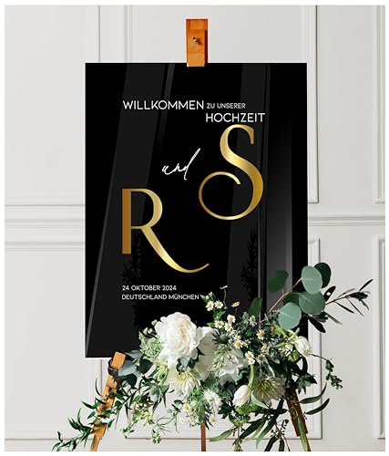 Manschin Laserdesign Willkommensschild Aluverbund personalisiert - Made in Germany - Welcome Willkommen Schild für Hochzeit (60x40cm) von Manschin Laserdesign