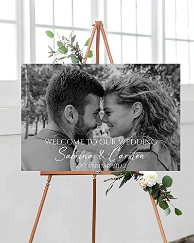 Manschin Laserdesign Willkommensschild Aluverbund personalisiert - Made in Germany - Welcome Willkommen Schild für Hochzeit (Aluverbund, 90x60cm) von Manschin Laserdesign