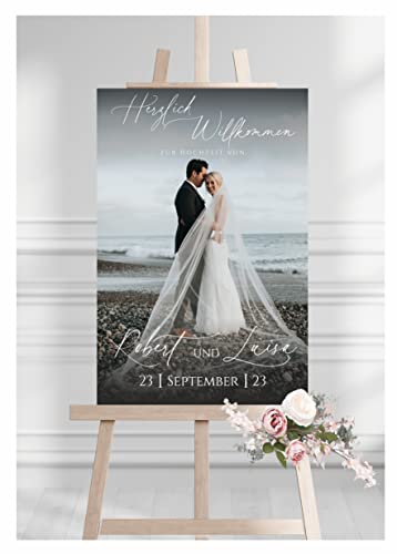 Manschin Laserdesign Willkommensschild Aluverbund personalisiert - selbst gestalten - Made in Germany - Welcome Willkommen Schild für Hochzeit, Geburtstag und alle Anderen Feste (Aluverbund, 60x40cm) von Manschin Laserdesign