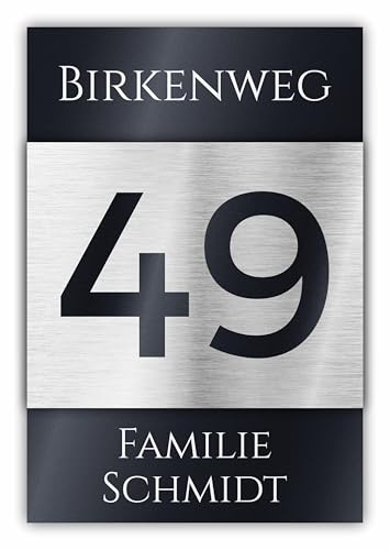 Premium Hausnummer | individuell anpassbar | Acrylglas Anthrazit Matt RAL 7016 und Aluverbund silber gebürstet | 3D Effekt | Wetterfest Art.Nr. H1016 von Manschin-Laserdesign