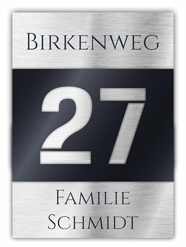 Premium Hausnummer | individuell anpassbar | Acrylglas Anthrazit Matt RAL 7016 und Aluverbund silber gebürstet | 3D Effekt | Wetterfest Art.Nr. H1018 von Manschin-Laserdesign