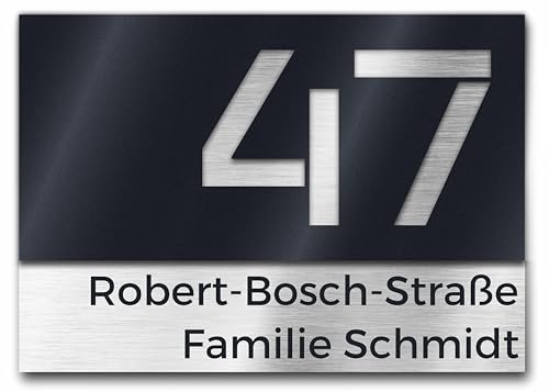 Premium Hausnummer | individuell anpassbar | Aluverbund silber gebürstet und Acrylglas Anthrazit Matt | 3D Effekt | Wetterfest | Art.Nr. H1011 von Manschin-Laserdesign