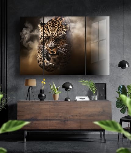 Premium Wandbild aus Acrylglas Leopard - KEIN Leinwandbild - modern Wandbilder XXL Wanddekoration Design Wand Bild Abstrakt (130 x 85 cm (3-teilig)) von Manschin-Laserdesign