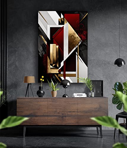 Premium Wandbild aus Acrylglas oder Aluminiumverbund - KEIN LEINWANDBILD - modern Abstrakt Weiß Gold Wandbilder Wanddekoration Design (Dunkelrot, Aluverbund 90x60cm) von Manschin-Laserdesign