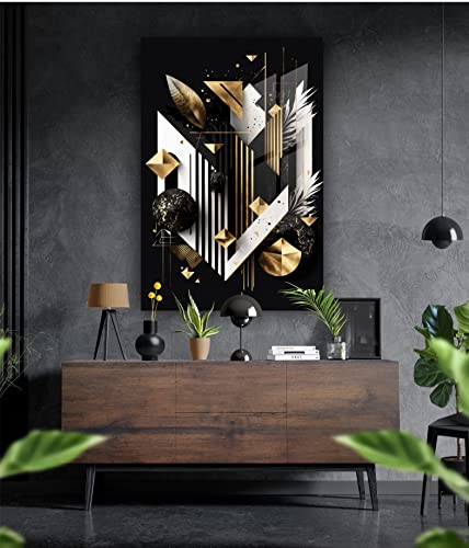 Premium Wandbild aus Acrylglas oder Aluminiumverbund - KEIN LEINWANDBILD - modern Abstrakt Weiß Gold Wandbilder Wanddekoration Design (Schwarz 01, Acrylglas 100x70cm) von Manschin-Laserdesign