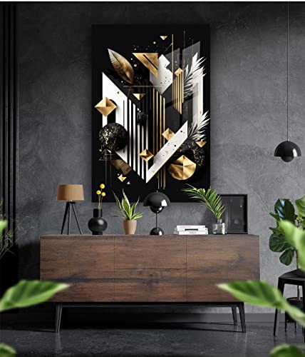 Premium Wandbild aus Acrylglas oder Aluminiumverbund - KEIN LEINWANDBILD - modern Abstrakt Weiß Gold Wandbilder Wanddekoration Design (Schwarz 01, Acrylglas 80x55cm) von Manschin-Laserdesign