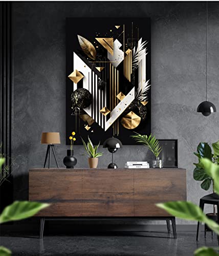 Premium Wandbild aus Acrylglas oder Aluminiumverbund - KEIN LEINWANDBILD - modern Abstrakt Weiß Gold Wandbilder Wanddekoration Design (Schwarz 01, Aluverbund 80x55cm) von Manschin-Laserdesign