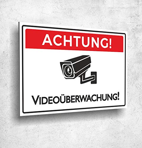 Schild Achtung Videoüberwachung UV Druck 20 x 30cm - 3mm Aluverbund - Made in Germany - Art.Nr. 1022 von Manschin-Laserdesign