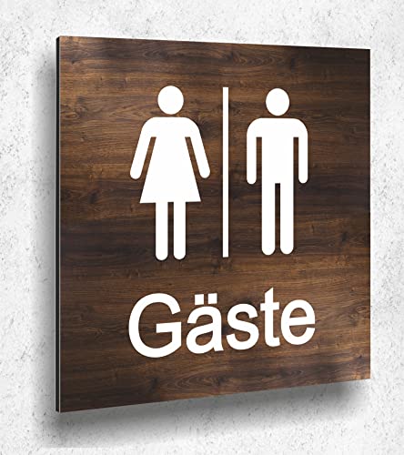 Schild Türschild Gäste WC Damen Herren Holzoptik Eiche Dunkel UV Druck 12 x 12cm - 3mm Aluverbund - Made in Germany Art.Nr. E 2009 von Manschin Laserdesign