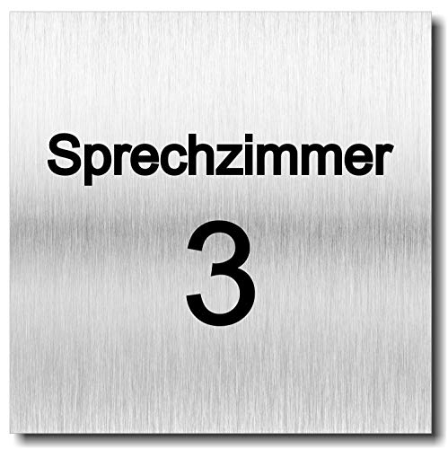 Schild Türschild Sprechzimmer 1 2 3 4 UV Druck 12 x 12cm - 3mm Aluverbund - Made in Germany - Art.Nr. 2072 (Sprechzimmer 3) von Manschin-Laserdesign