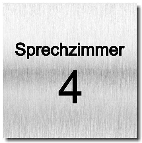 Schild Türschild Sprechzimmer 1 2 3 4 UV Druck 12 x 12cm - 3mm Aluverbund - Made in Germany - Art.Nr. 2073 (Sprechzimmer 4) von Manschin-Laserdesign