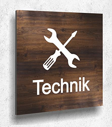 Schild Türschild Technikraum Damen Herren Holzoptik Eiche Dunkel UV Druck 12 x 12cm - 3mm Aluverbund - Made in Germany Art.Nr. E 2010 von Manschin Laserdesign