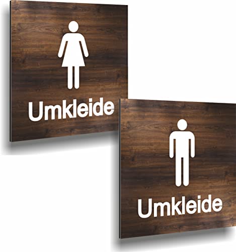 Schild Türschild Umkleide Damen Herren Holzoptik Eiche Dunkel UV Druck 12 x 12cm - 3mm Aluverbund - Made in Germany Art.Nr. E 2132 von Manschin Laserdesign