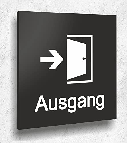 Türschild AUSGANG Schild Schwarz Matt UV Druck 12 x 12cm - 3mm Aluverbund - Made in Germany Art.Nr. A2105 von Manschin Laserdesign