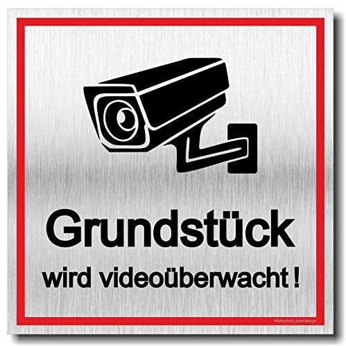 Schild Achtung Grundstück Videoüberwachung UV Druck 12 x 12cm 3mm Aluverbund Made in Germany Art.Nr. 2131 von Manschin-Laserdesign