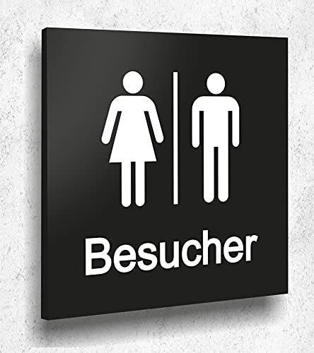 Türschild Besucher WC Schild Schwarz Matt UV Druck 12 x 12cm - 3mm ALUVERBUND - Made in Germany Art.Nr. A 2008 von Manschin-Laserdesign