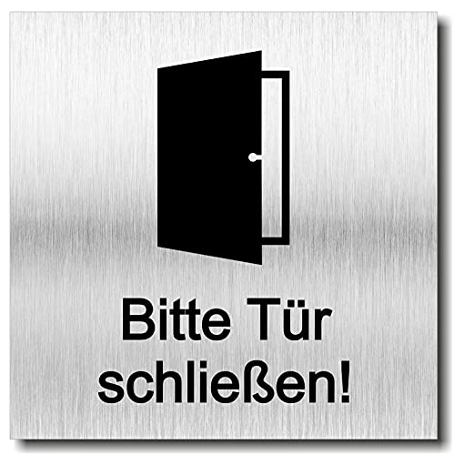 Türschild Bitte Tür Schließen UV Druck 12 x 12cm - 3mm Aluverbund - Made in Germany - Art.Nr. 2082 von Manschin-Laserdesign