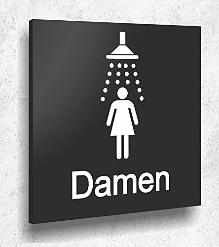 Türschild DUSCHE DAMEN Schild Schwarz Matt UV Druck 12 x 12cm - 3mm Aluverbund - Made in Germany Art.Nr. A 2022 von Manschin Laserdesign