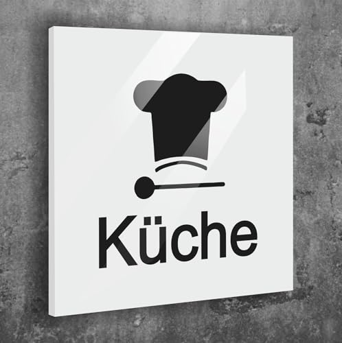 Türschild Küche Weiß Matt Selbstklebend UV Druck 12 x 12cm - 3mm Aluverbund - Made in Germany Art.Nr. W 2118 von Manschin Laserdesign