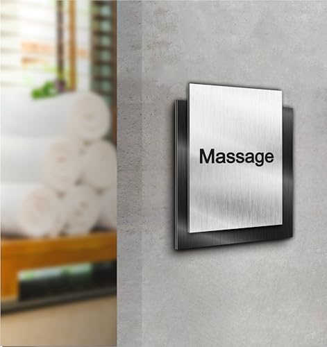 Türschild| Massage | Silber und Anthrazit gebürstet | Edle Ausführung | Selbstklebend | UV Druck 20 x 15cm - 6mm Aluverbund - Made in Germany Art.Nr. E 2049 von Manschin Laserdesign