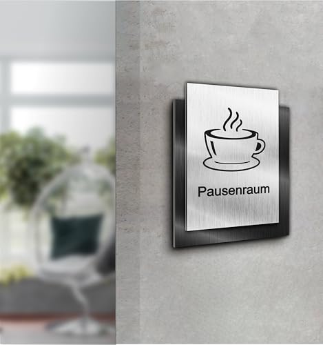 Türschild| Pausenraum | Silber und Anthrazit gebürstet | Edle Ausführung | Selbstklebend | UV Druck 20 x 15cm - 6mm Aluverbund - Made in Germany Art.Nr. AS 2030 von Manschin Laserdesign