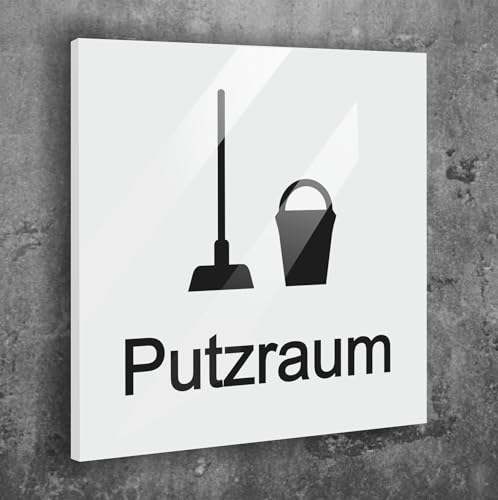 Türschild Putzraum Weiß Matt Selbstklebend UV Druck 12 x 12cm - 3mm Aluverbund - Made in Germany Art.Nr. W 2155 von Manschin Laserdesign