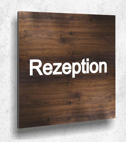 Türschild Rezeption Holz optik Eiche Dunkel Damen Herren Holz UV Druck 12 x 12cm - 3mm Aluverbund - Made in Germany Art.Nr. E 2057 von Manschin Laserdesign