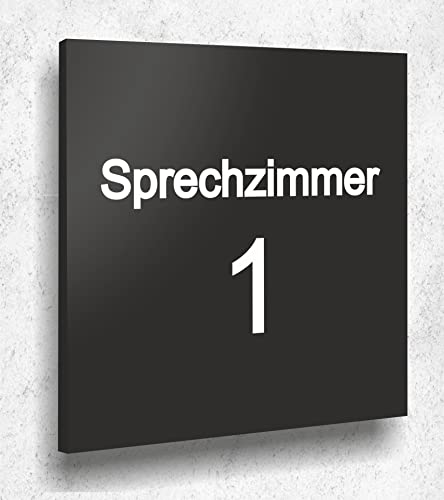 Türschild SPRECHZIMMER 1 Schild Schwarz Matt UV Druck 12 x 12cm - 3mm Aluverbund - Made in Germany Art.Nr. A 2070 von Manschin Laserdesign