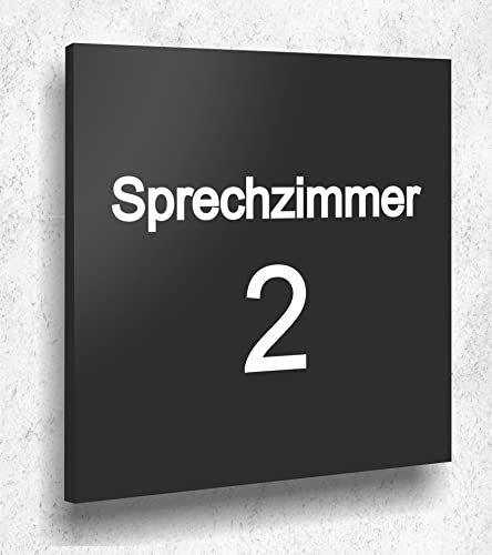 Türschild SPRECHZIMMER 2 Schild Schwarz Matt UV Druck 12 x 12cm - 3mm Aluverbund - Made in Germany Art.Nr. A 2071 von Manschin Laserdesign