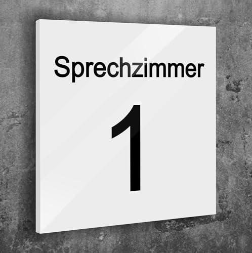 Türschild Sprechzimmer 1 Weiß Matt Selbstklebend UV Druck 12 x 12cm - 3mm Aluverbund - Made in Germany Art.Nr. W 2070 von Manschin Laserdesign