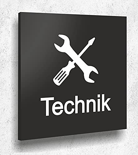 Türschild Technik Schild Schwarz Matt UV Druck 12 x 12cm - 3mm Aluverbund - Made in Germany Art.Nr. A 2010 von Manschin Laserdesign